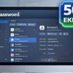 Οθόνη υπολογιστή με ανοιχτή την εφαρμογή 1Password και ένδειξη 50% έκπτωση