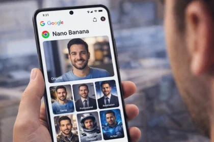 Χρήστης κοιτάζει το κινητό επεξεργάζοντας την εικόνα του στο Google Nano Banana