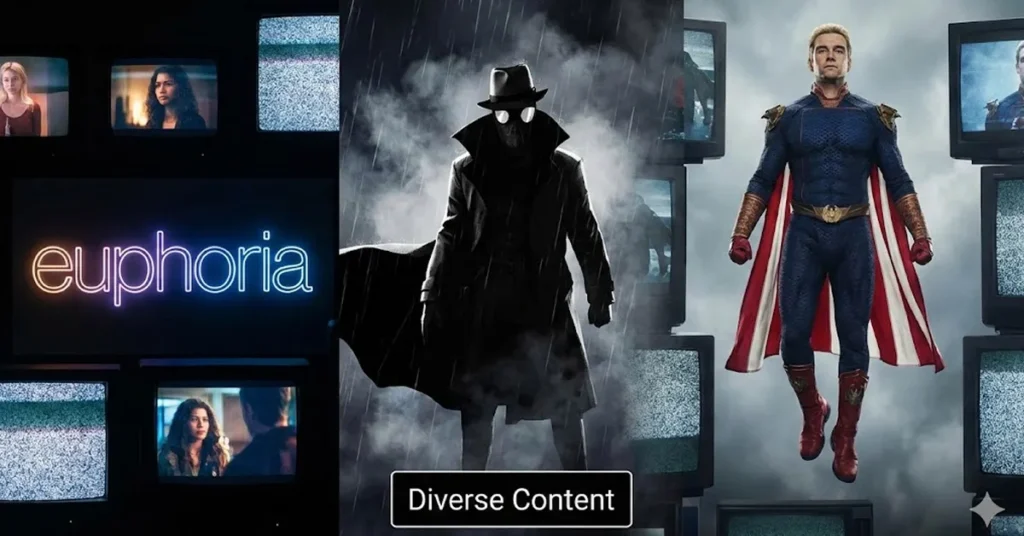 Κολάζ με τον Nicolas Cage ως Spider-Noir και την Zendaya από το Euphoria σε φόντο τηλεοπτικού χάους