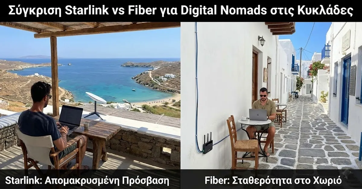 Σύγκριση Starlink και Fiber ίντερνετ για digital nomads στις Κυκλάδες