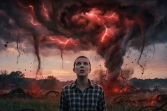 Η Eleven κοιτάζει με δέος τον ουρανό του Upside Down να εισβάλλει στον πραγματικό κόσμο με εντυπωσιακά κόκκινα και μαύρα εφέ.