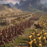 Σκηνή μάχης από το Total War Three Kingdoms με χιλιάδες στρατιώτες σε παράταξη