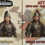 Σύγκριση χαρακτήρων στο Total War Three Kingdoms πριν και μετά την εφαρμογή του mod Make Them Unique