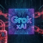 Το λογότυπο του Grok της xAI σε σκοτεινό φόντο με ψηφιακές κλειδαριές που συμβολίζουν τους νέους περιορισμούς.